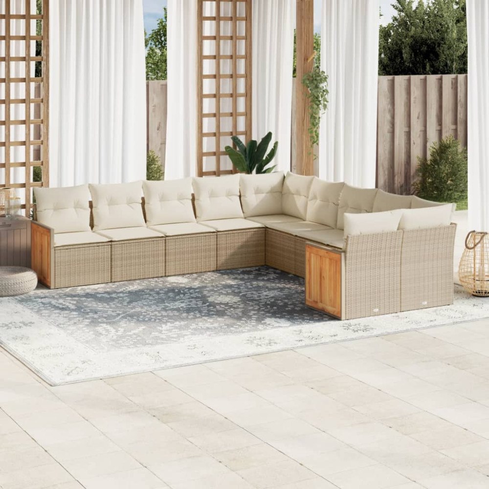 vidaXL Soffgrupp för trädgård med dynor 10 delar beige konstrotting