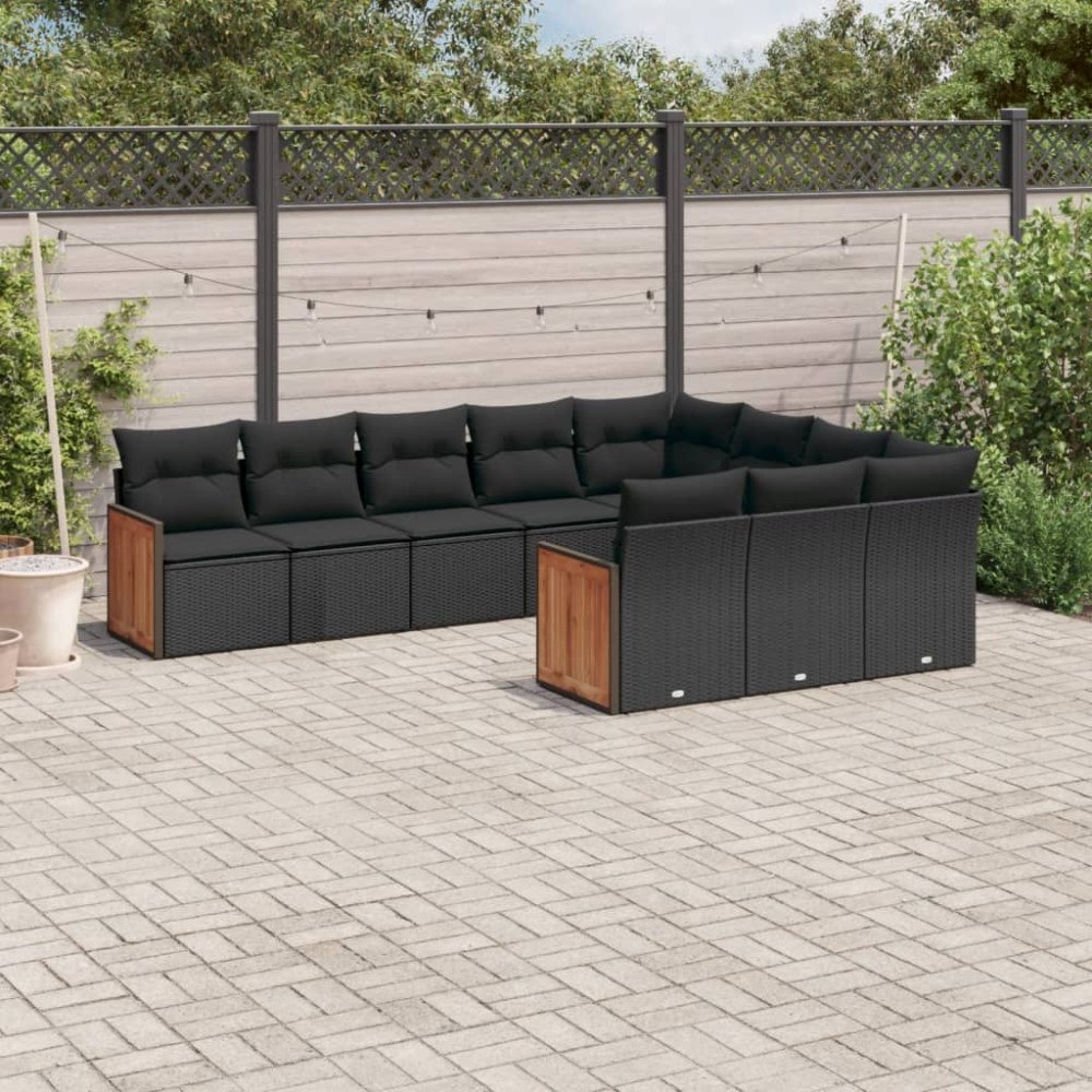 vidaXL Loungegrupp 10 delar med svarta dynor konstrotting