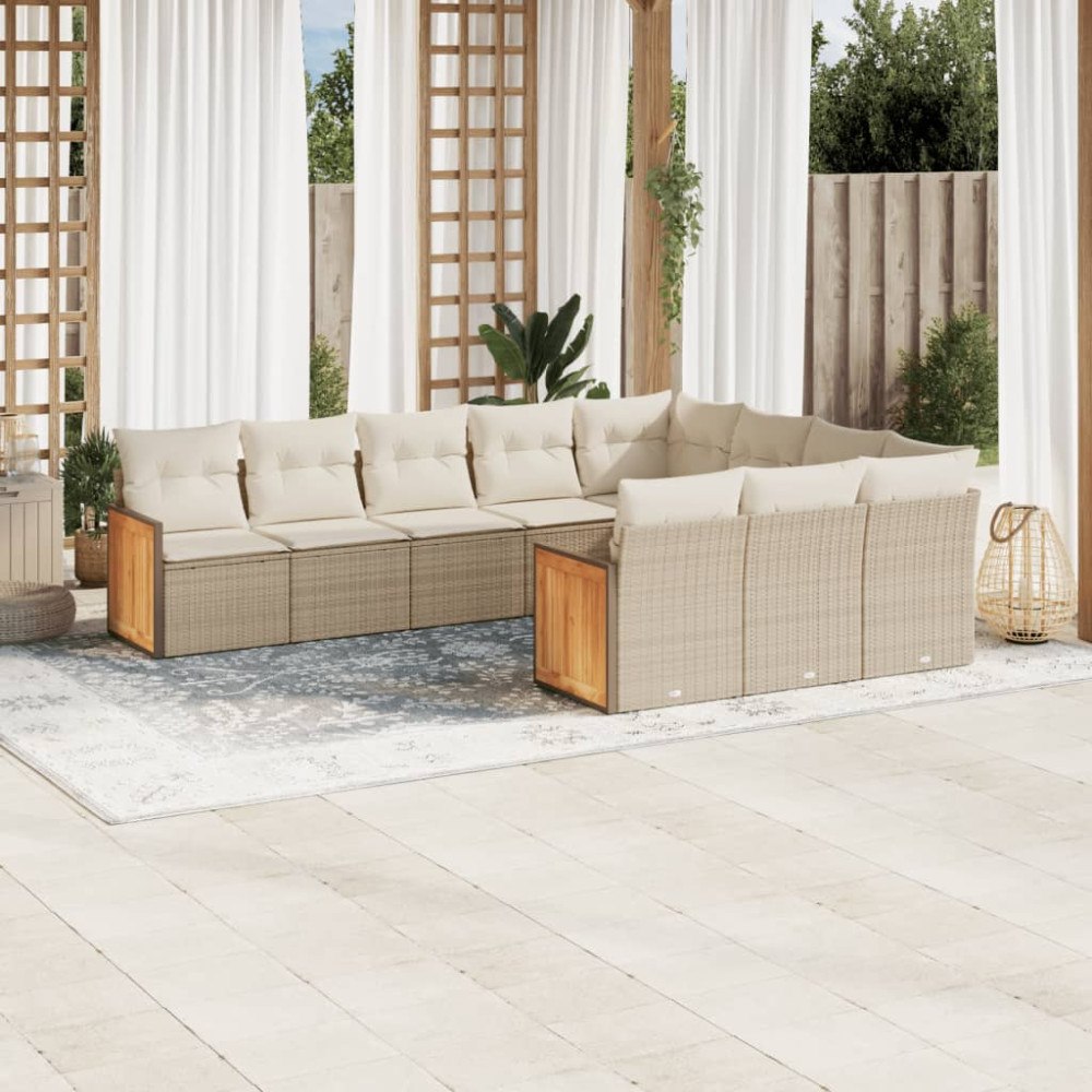 vidaXL Soffgrupp för trädgård med dynor 10 delar beige konstrotting