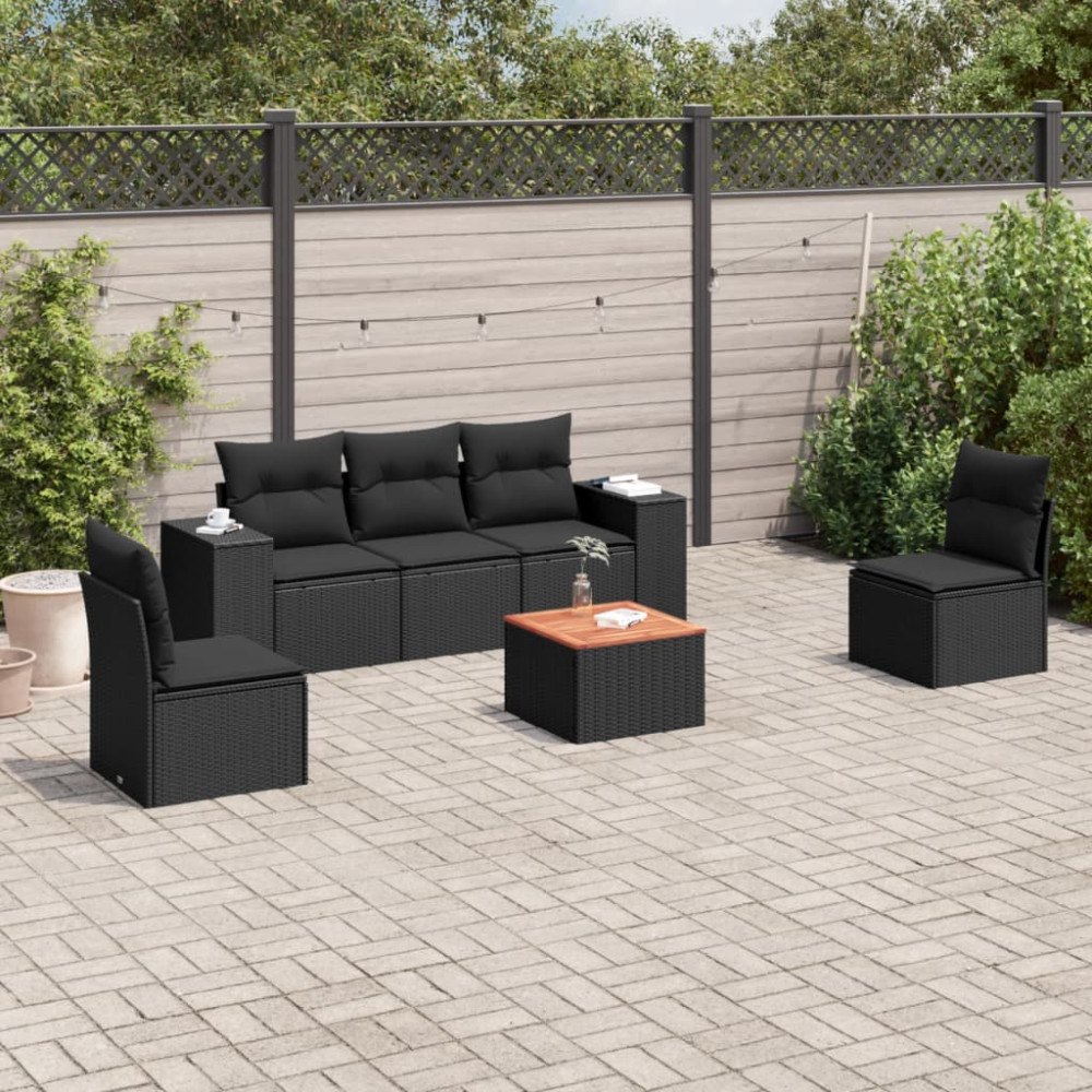vidaXL Loungegrupp med dynor 6 delar svart konstrotting