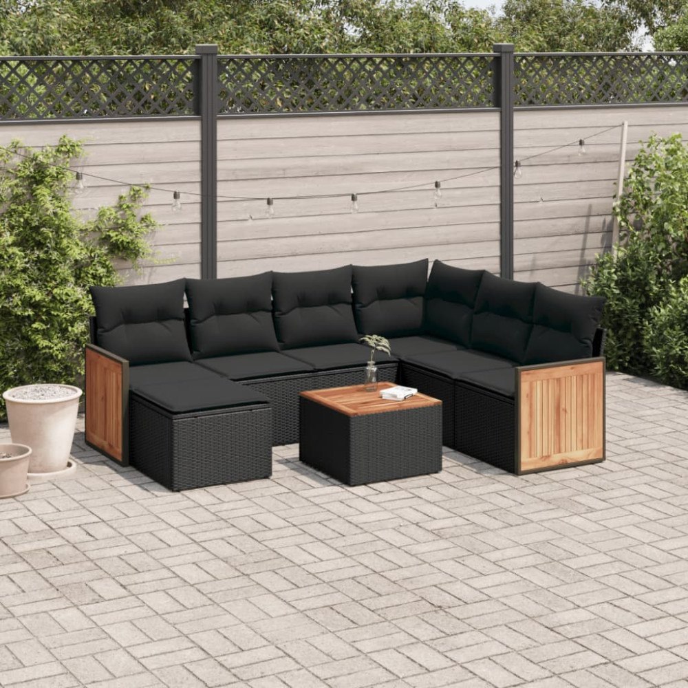 vidaXL Loungegrupp för trädgården med dynor 8 delar svart konstrotting