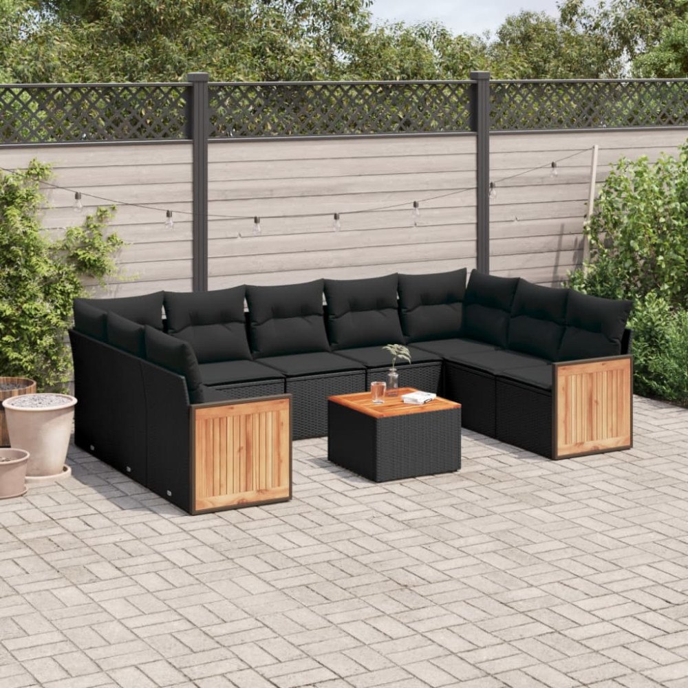 vidaXL Loungegrupp 10 delar med svarta dynor konstrotting