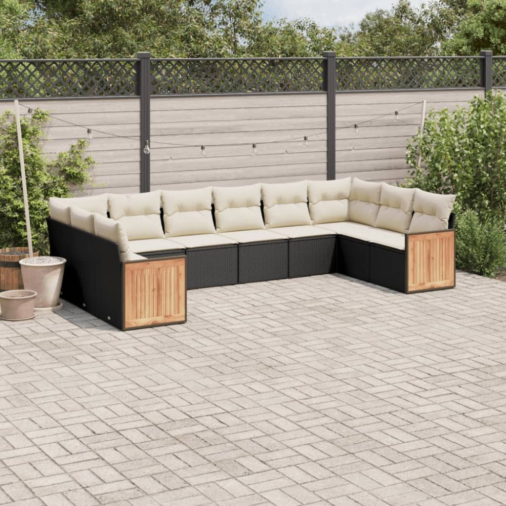 vidaXL Loungegrupp 10 delar med svarta dynor konstrotting