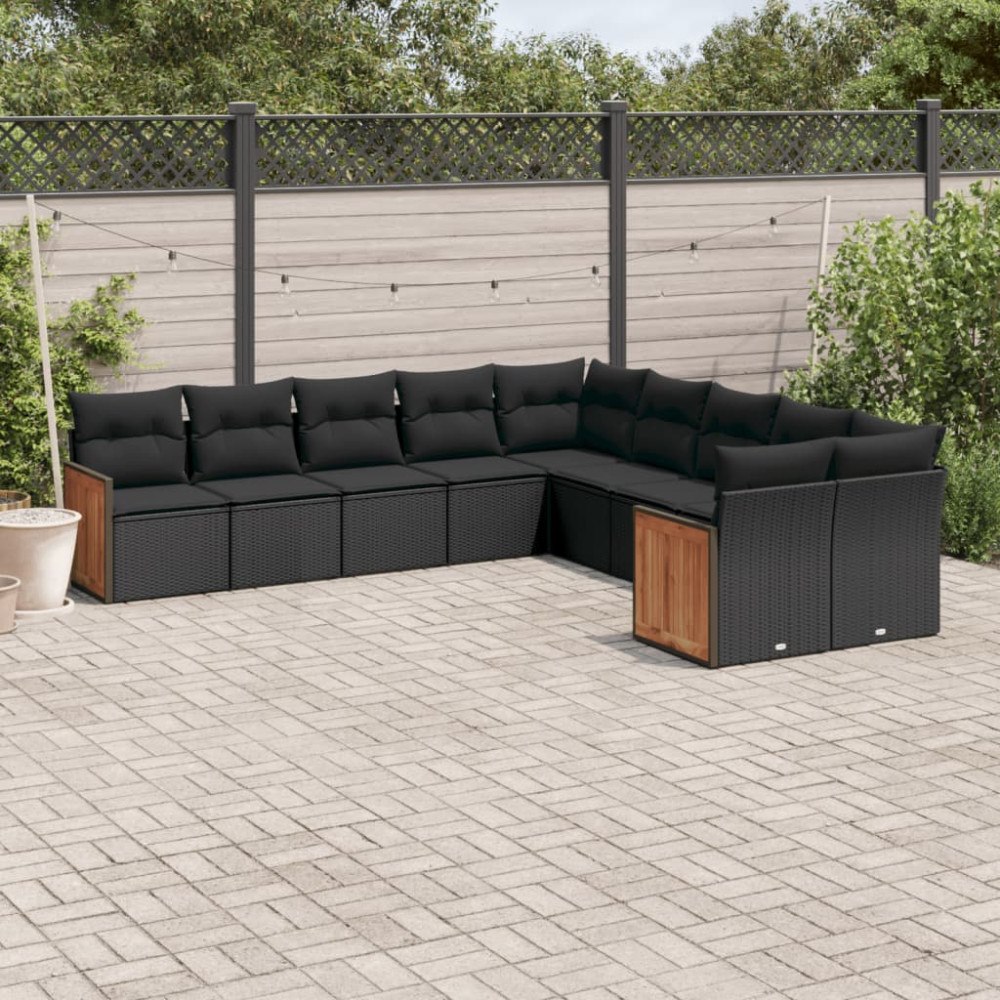 vidaXL Loungegrupp 10 delar med svarta dynor konstrotting