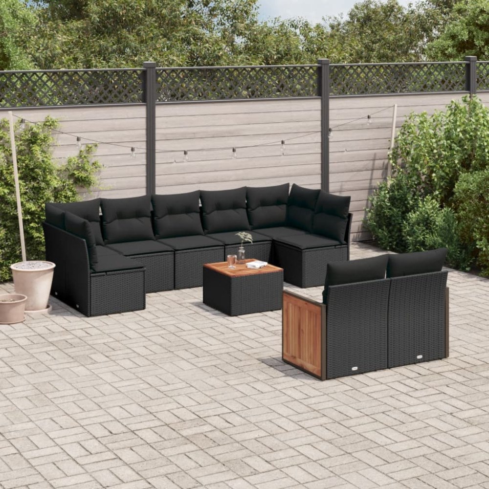 vidaXL Loungegrupp 10 delar med svarta dynor konstrotting