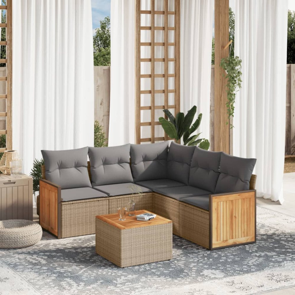 vidaXL Soffgrupp för trädgården med dynor 6 delar beige konstrotting