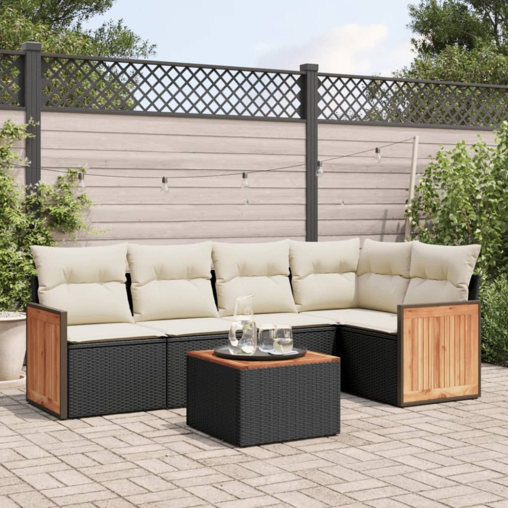 vidaXL Loungegrupp med dynor 6 delar svart konstrotting