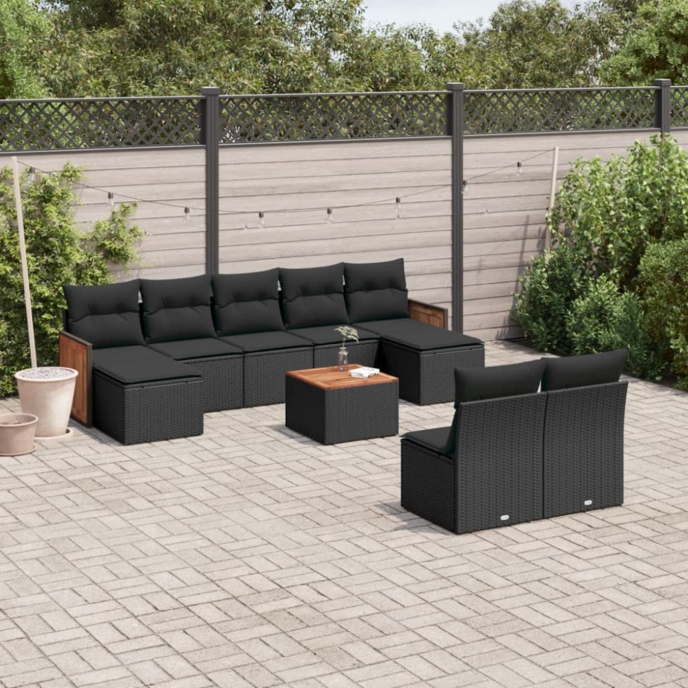 vidaXL Loungegrupp 10 delar med svarta dynor konstrotting