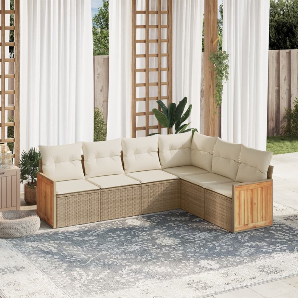 vidaXL Soffgrupp för trädgården med dynor 6 delar beige konstrotting