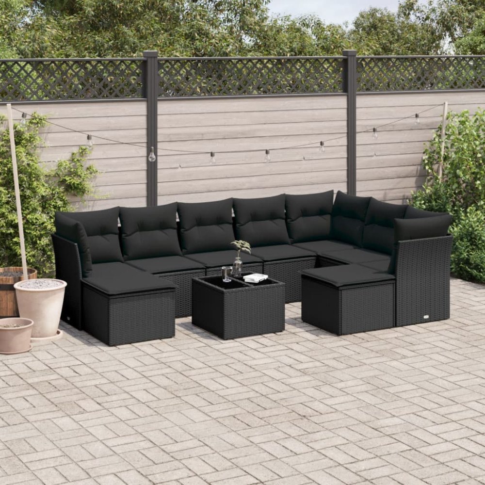 vidaXL Loungegrupp 10 delar med svarta dynor konstrotting