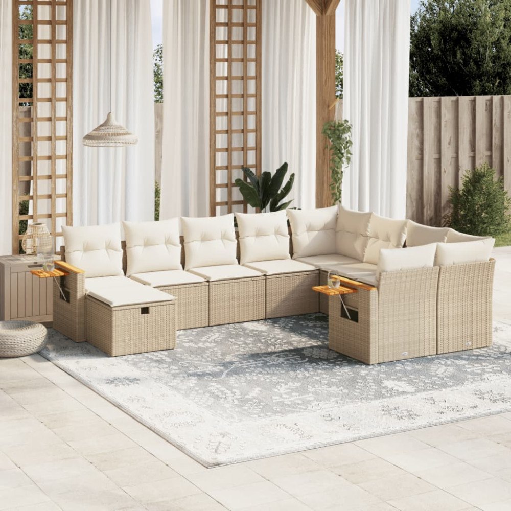 vidaXL Soffgrupp för trädgård med dynor 10 delar beige konstrotting
