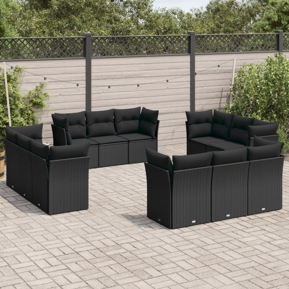 vidaXL Loungegrupp med dynor 12 delar svart konstrotting