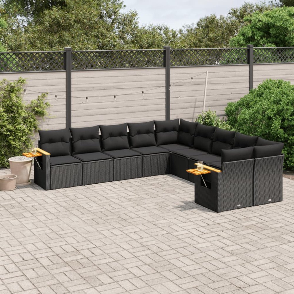 vidaXL Loungegrupp 10 delar med svarta dynor konstrotting