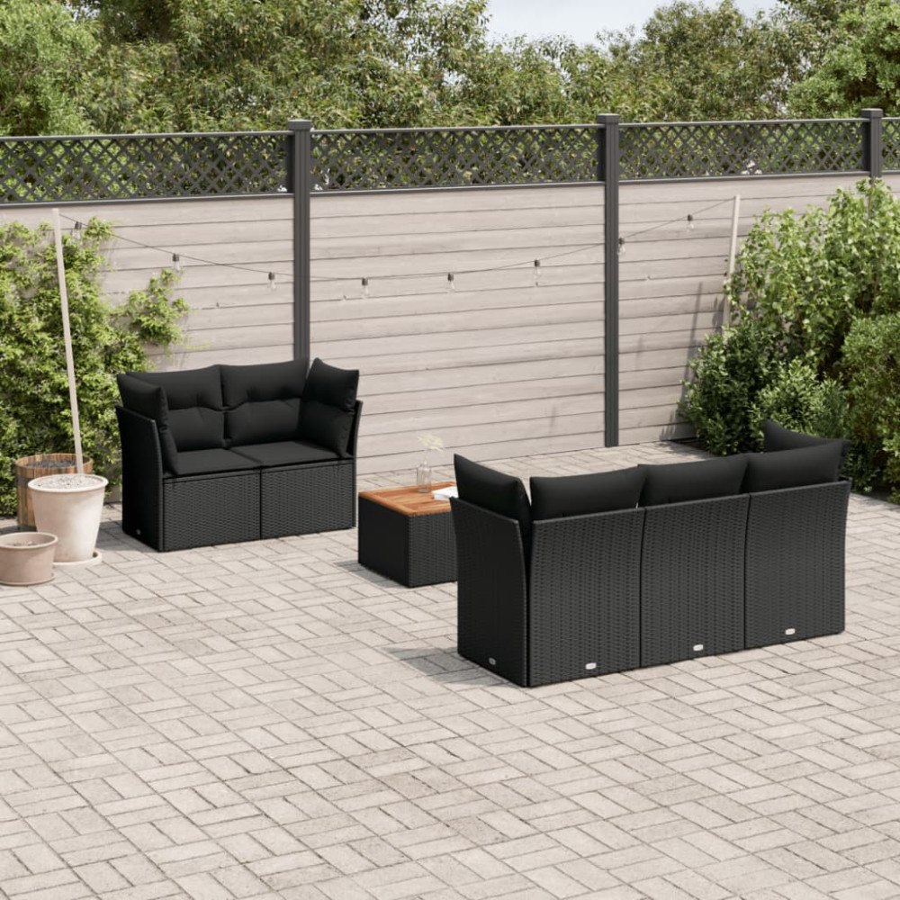 vidaXL Loungegrupp med dynor 6 delar svart konstrotting