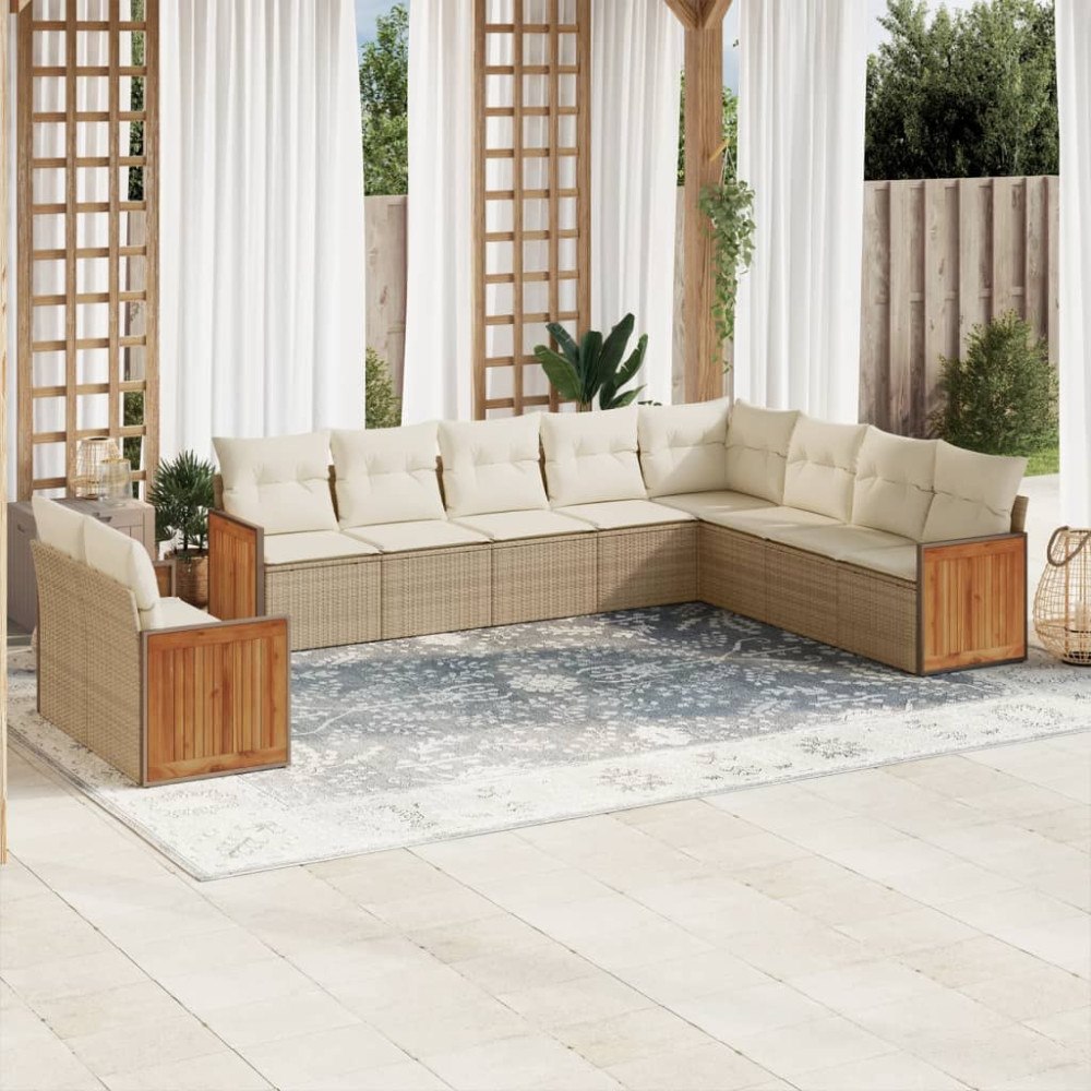 vidaXL Soffgrupp för trädgård med dynor 10 delar beige konstrotting