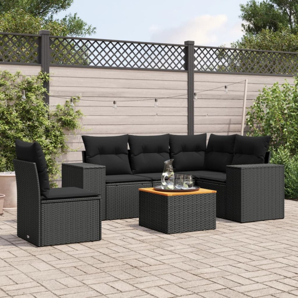 vidaXL Loungegrupp med dynor 6 delar svart konstrotting