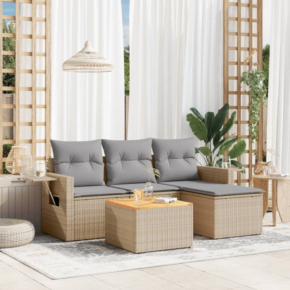 vidaXL Soffgrupp för trädgård med dynor 5 delar mixbeige konstrotting