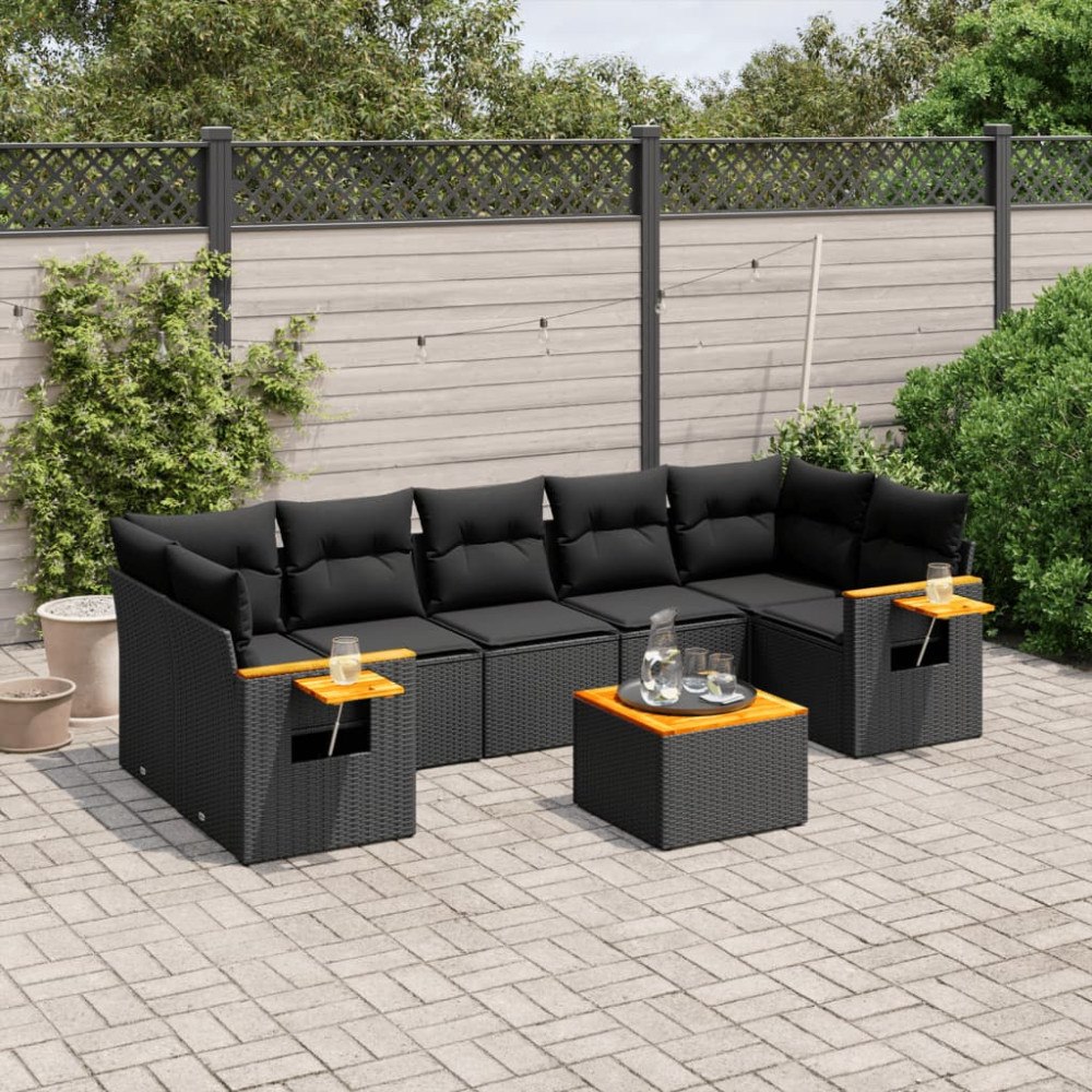 vidaXL Loungegrupp för trädgården med dynor 8 delar svart konstrotting