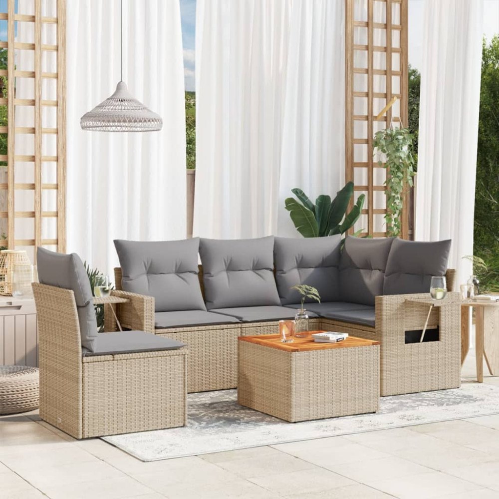 vidaXL Soffgrupp för trädgård med dynor 6 delar mixbeige konstrotting