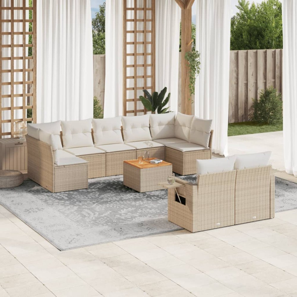 vidaXL Soffgrupp för trädgård med dynor 10 delar beige konstrotting