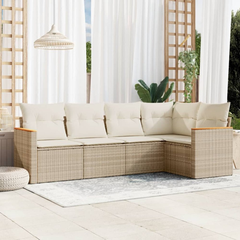 vidaXL Soffgrupp för trädgården med dynor 5 delar beige konstrotting