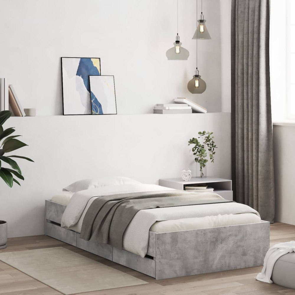 vidaXL Sängram med lådor betonggrå 90x200 cm konstruerat trä