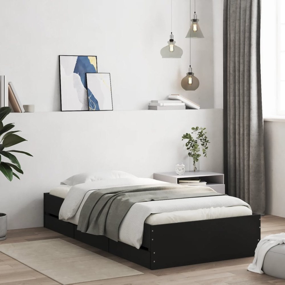 vidaXL Sängram med lådor svart 90x200 cm konstruerat trä