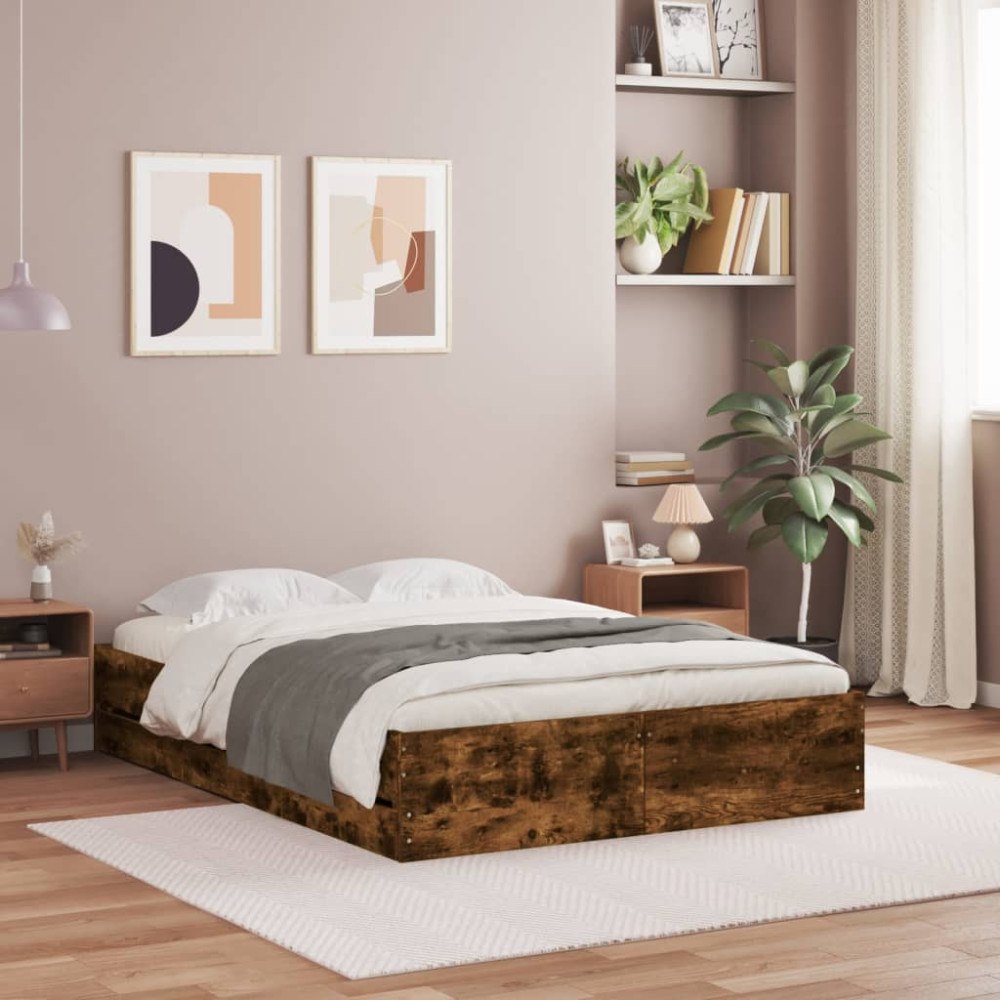 vidaXL Sängram med lådor rökfärgad ek 135x190 cm konstruerad trä