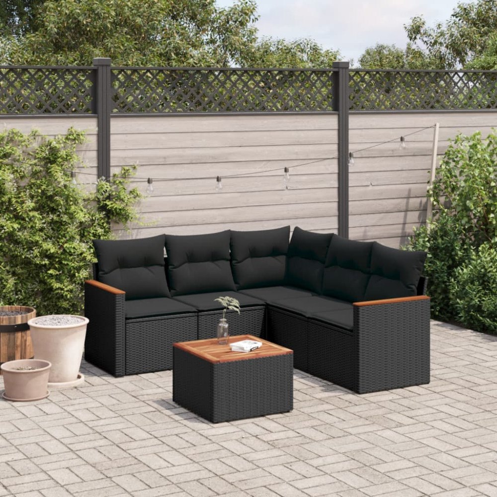 vidaXL Loungegrupp med dynor 6 delar svart konstrotting