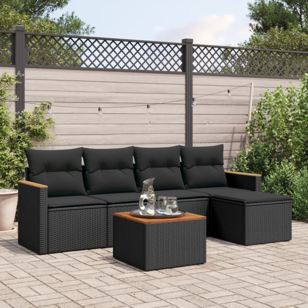 vidaXL Loungegrupp med dynor 6 delar svart konstrotting