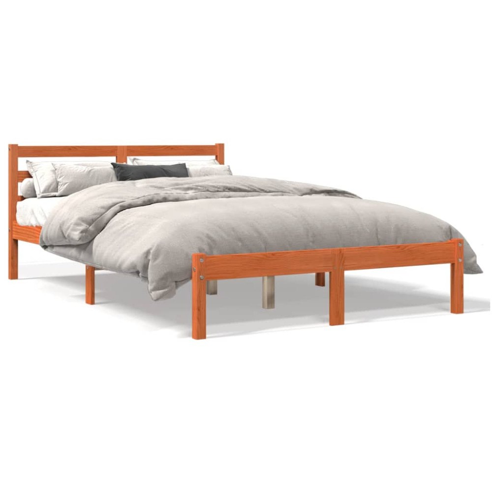 vidaXL Sängram utan madrass vaxbrun 150x200 cm massiv furu