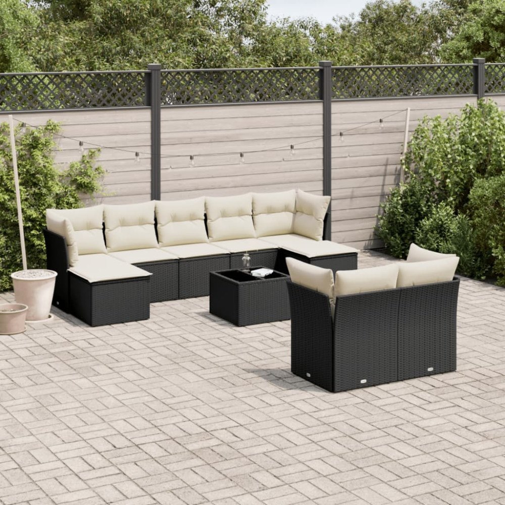 vidaXL Loungegrupp 10 delar med svarta dynor konstrotting