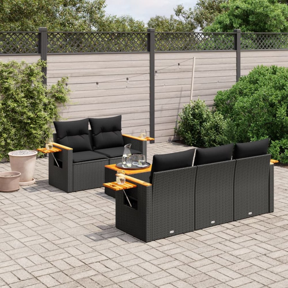 vidaXL Loungegrupp med dynor 6 delar svart konstrotting