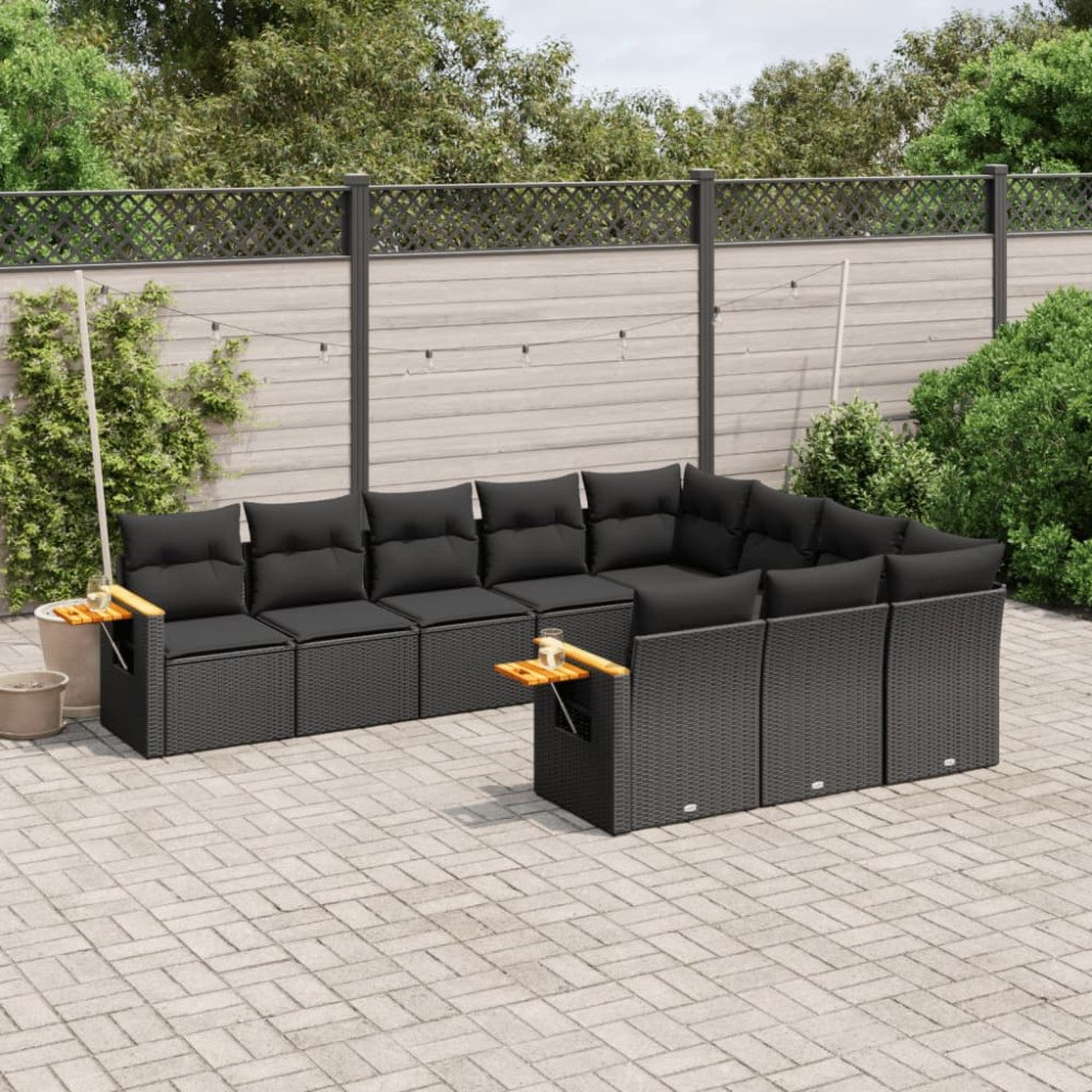 vidaXL Loungegrupp 10 delar med svarta dynor konstrotting