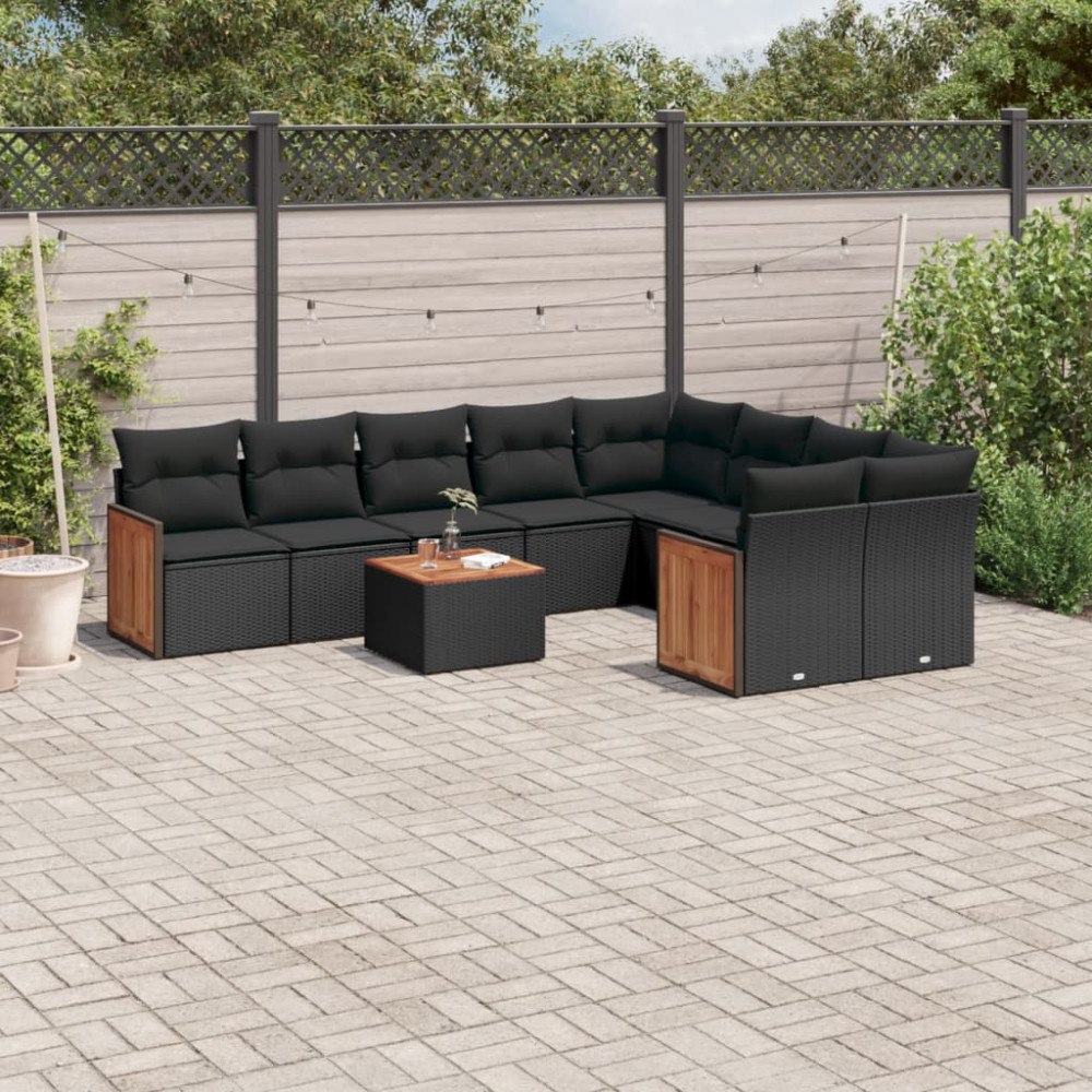 vidaXL Loungegrupp 10 delar med svarta dynor konstrotting
