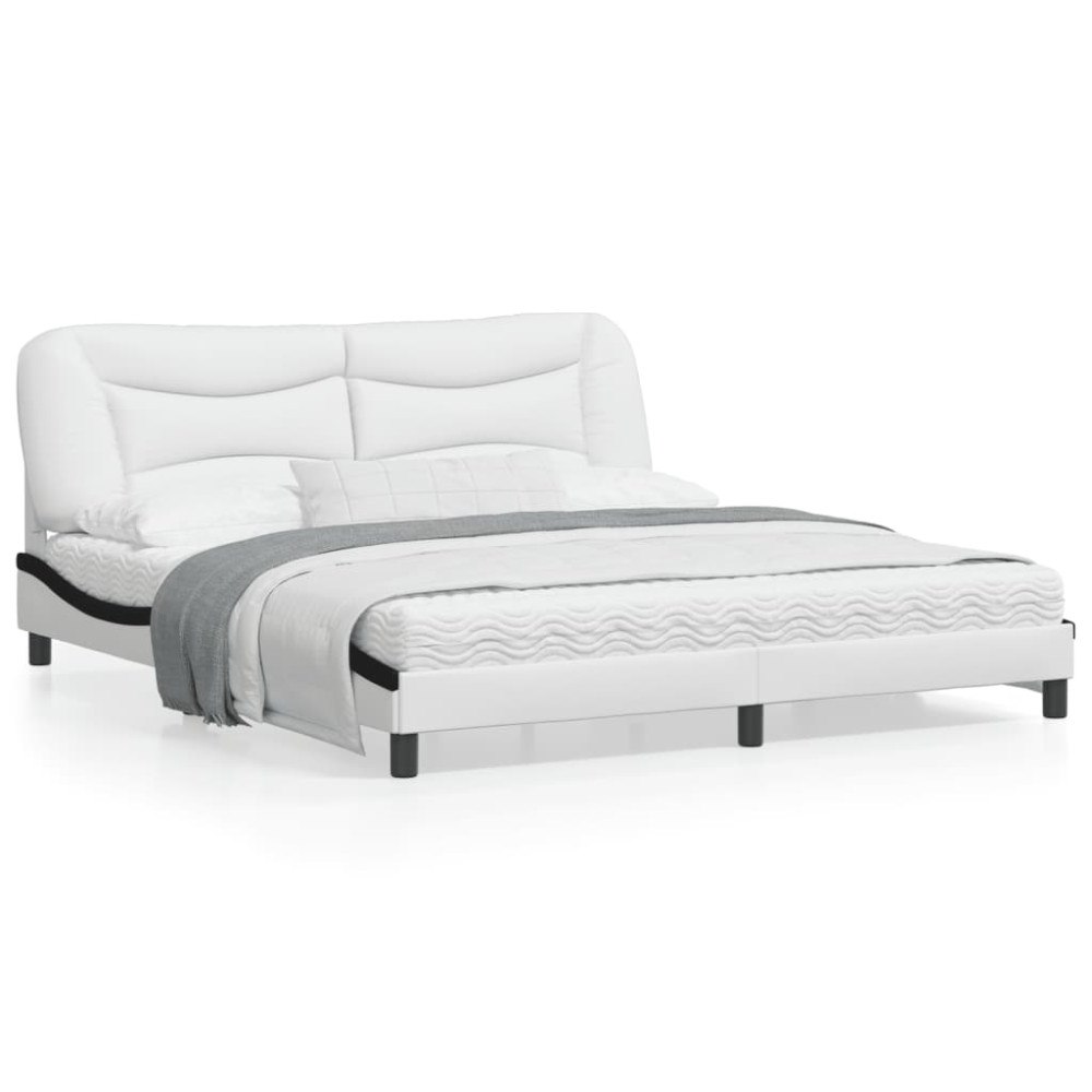 vidaXL Bed Frame without Mattress "Hvar" White and Black 180x200 cm Faux Leather