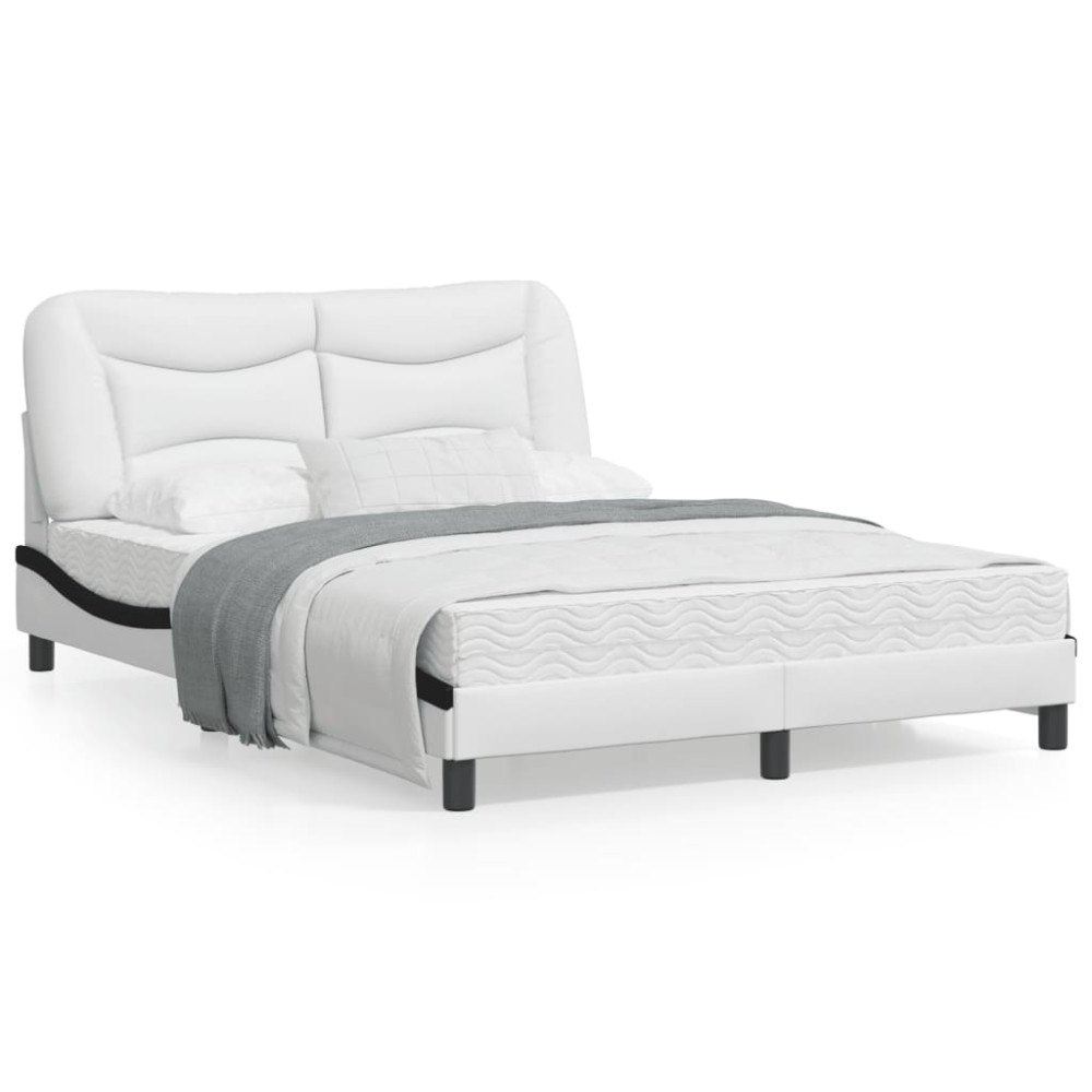 vidaXL Bed Frame without Mattress "Hvar" White and Black 140x190 cm Faux Leather