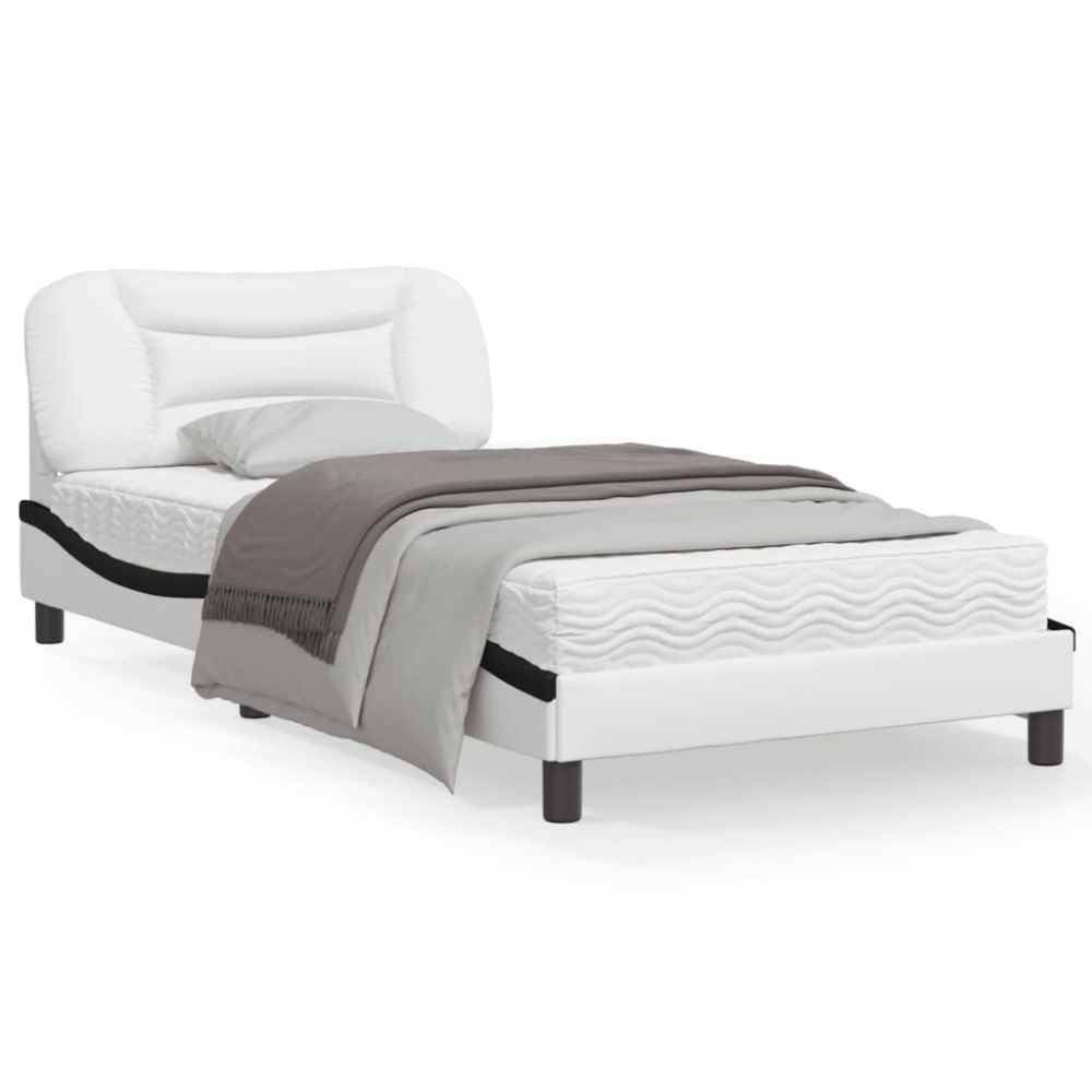 vidaXL Bed Frame without Mattress "Hvar" White and Black 100x200 cm Faux Leather