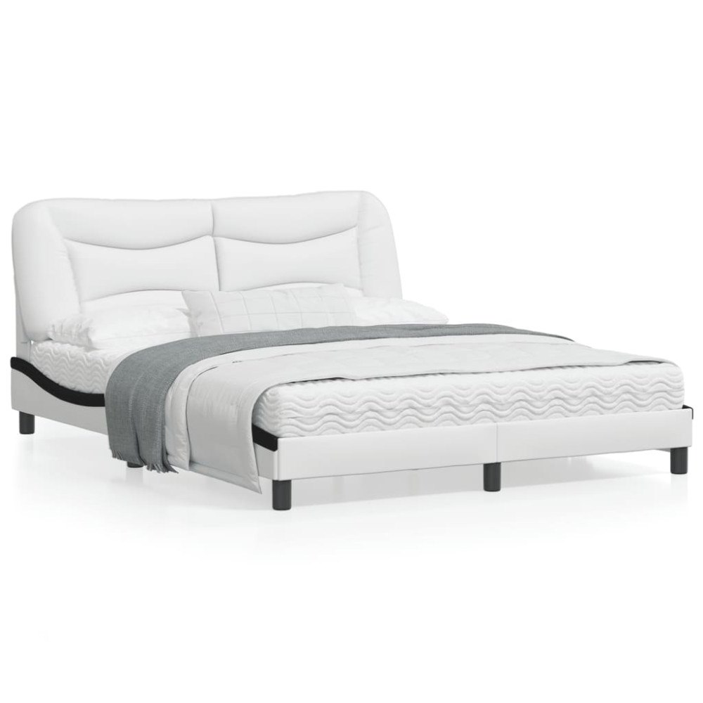 vidaXL Bed Frame without Mattress "Hvar" White and Black 160x200 cm Faux Leather