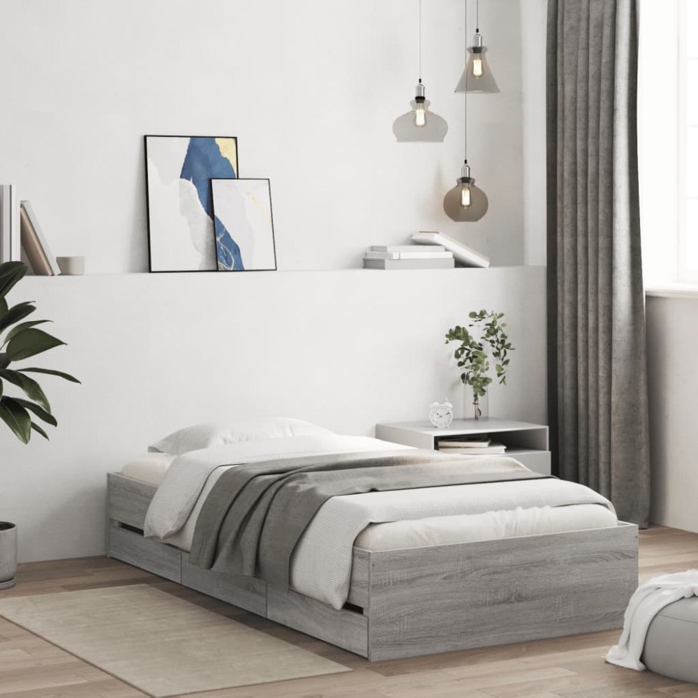 vidaXL Sängram med lådor grå sonoma 90x200 cm konstruerad trä