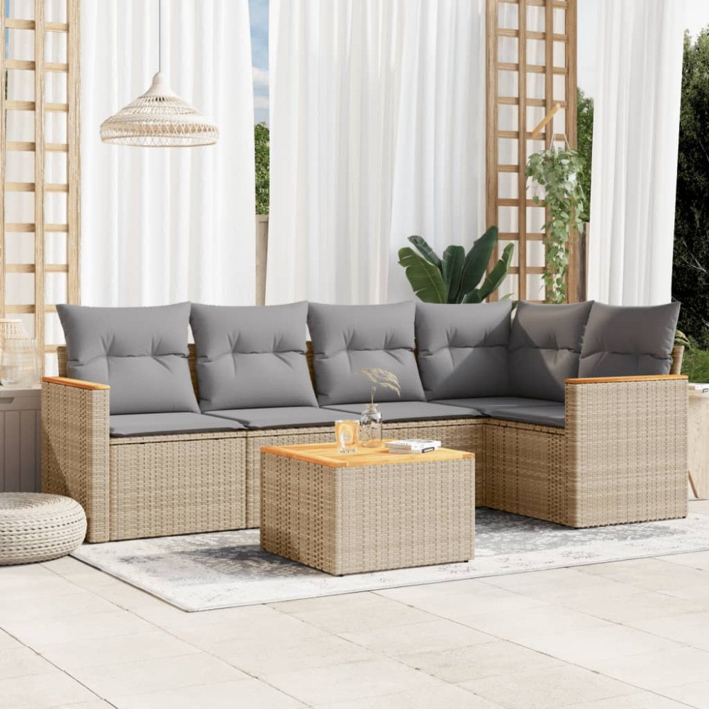 vidaXL Soffgrupp för trädgården med dynor 6 delar beige konstrotting