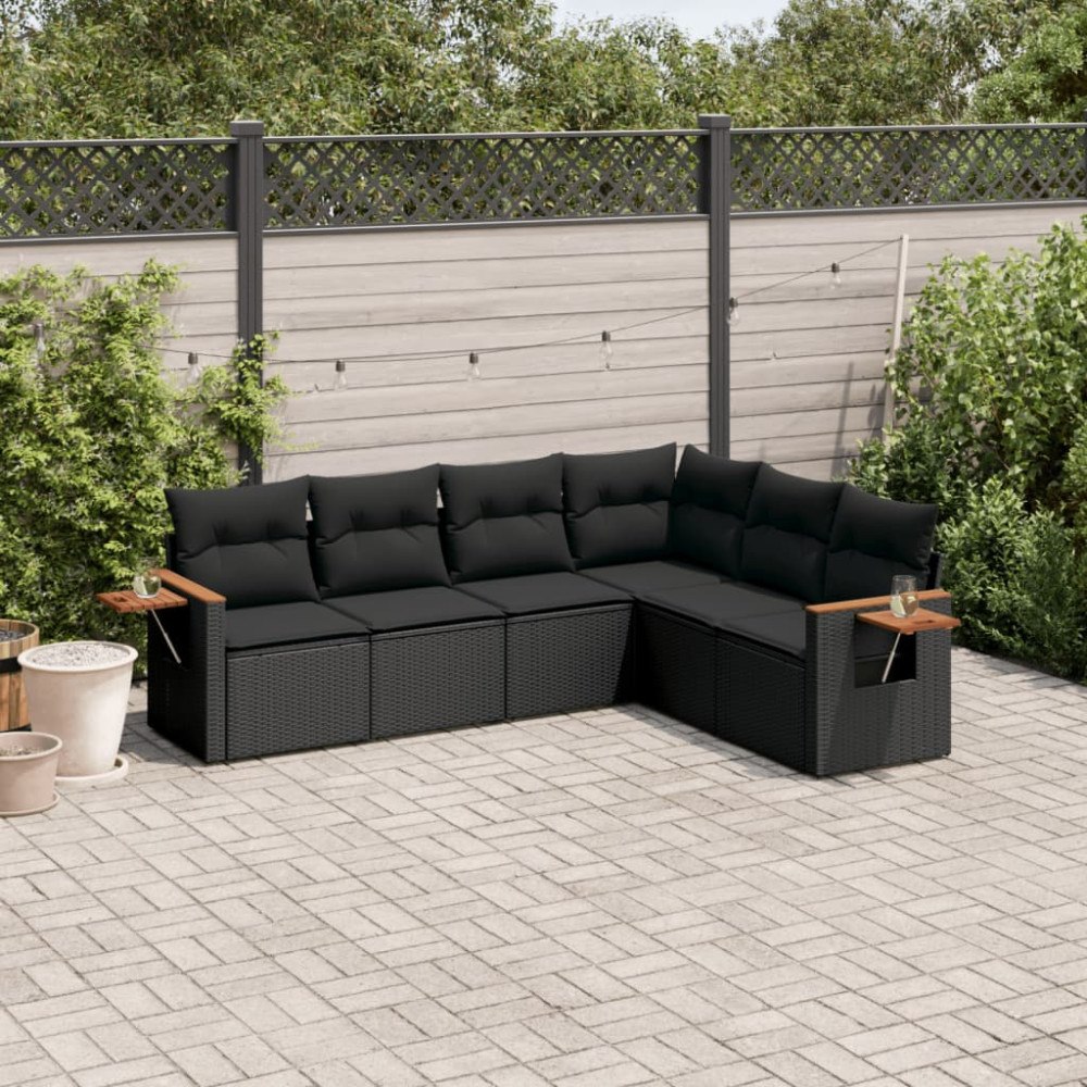 vidaXL Loungegrupp med dynor 6 delar svart konstrotting