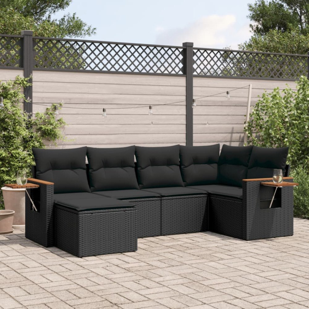 vidaXL Loungegrupp med dynor 6 delar svart konstrotting
