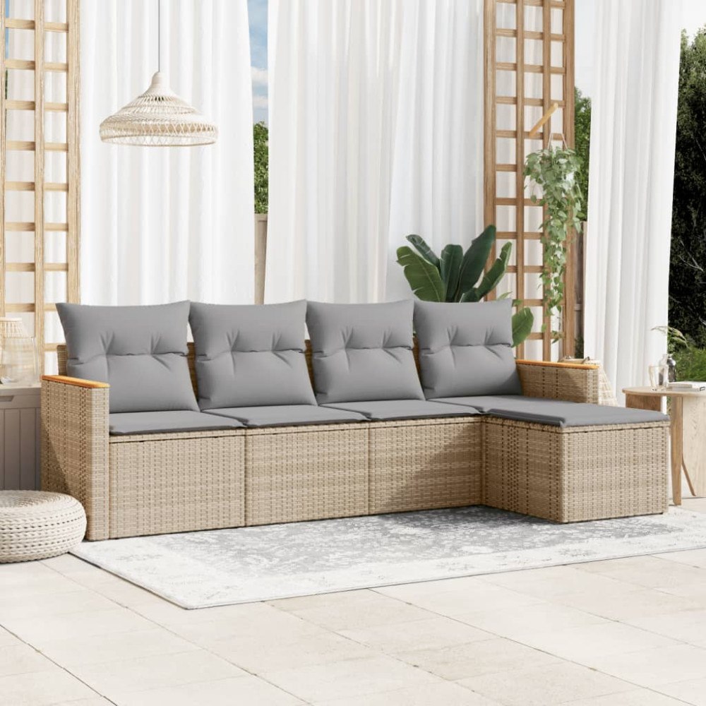 vidaXL Soffgrupp för trädgården med dynor 5 delar beige konstrotting