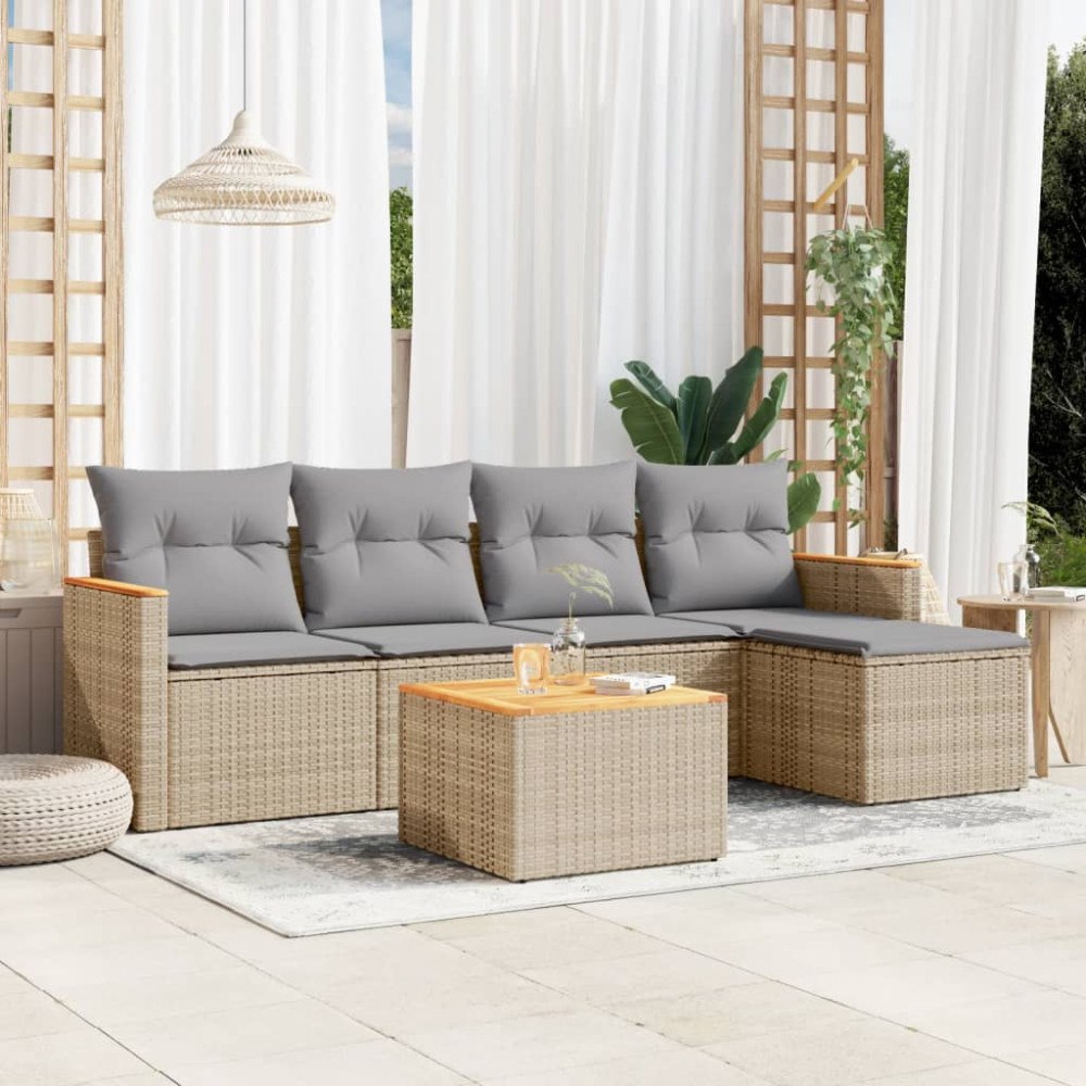 vidaXL Soffgrupp för trädgården med dynor 6 delar beige konstrotting