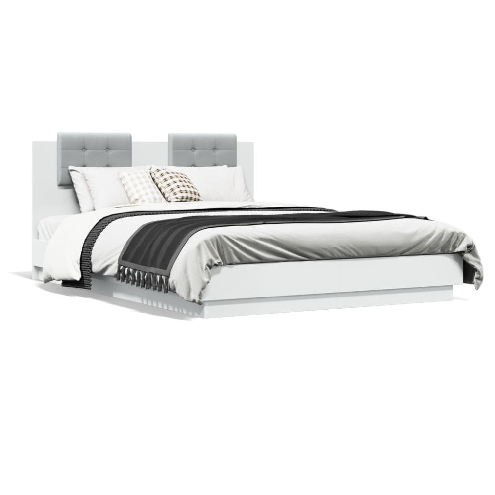 vidaXL Sängram med LEDs utan madrass vit 120x200 cm