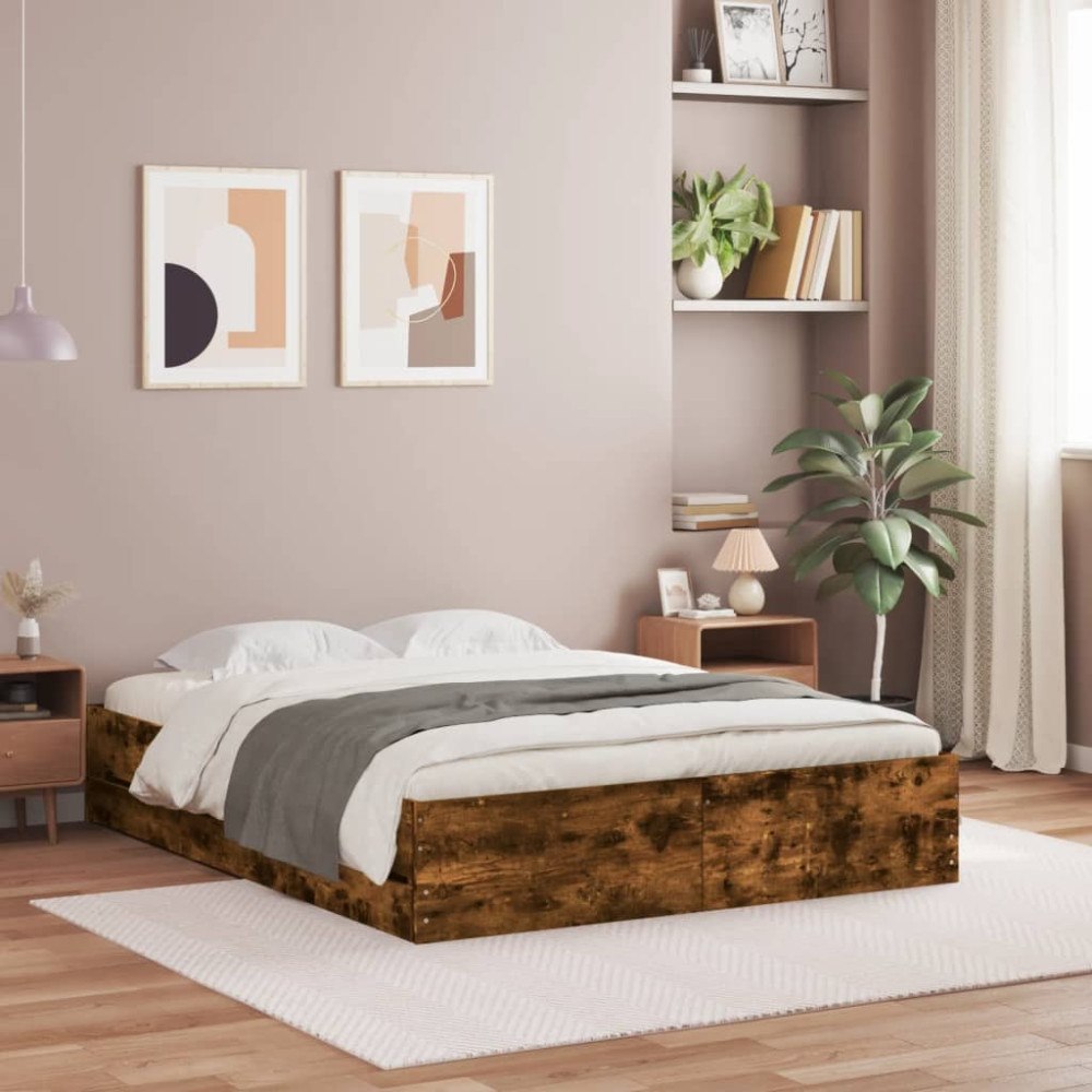 vidaXL Sängram med lådor rökfärgad ek 140x200 cm konstruerad trä