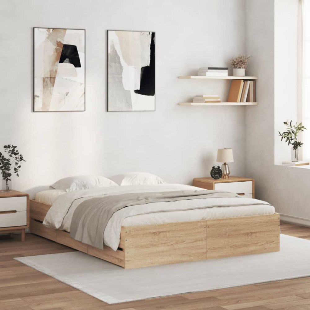 vidaXL Sängram med lådor sonoma-ek 140x200 cm konstruerat trä