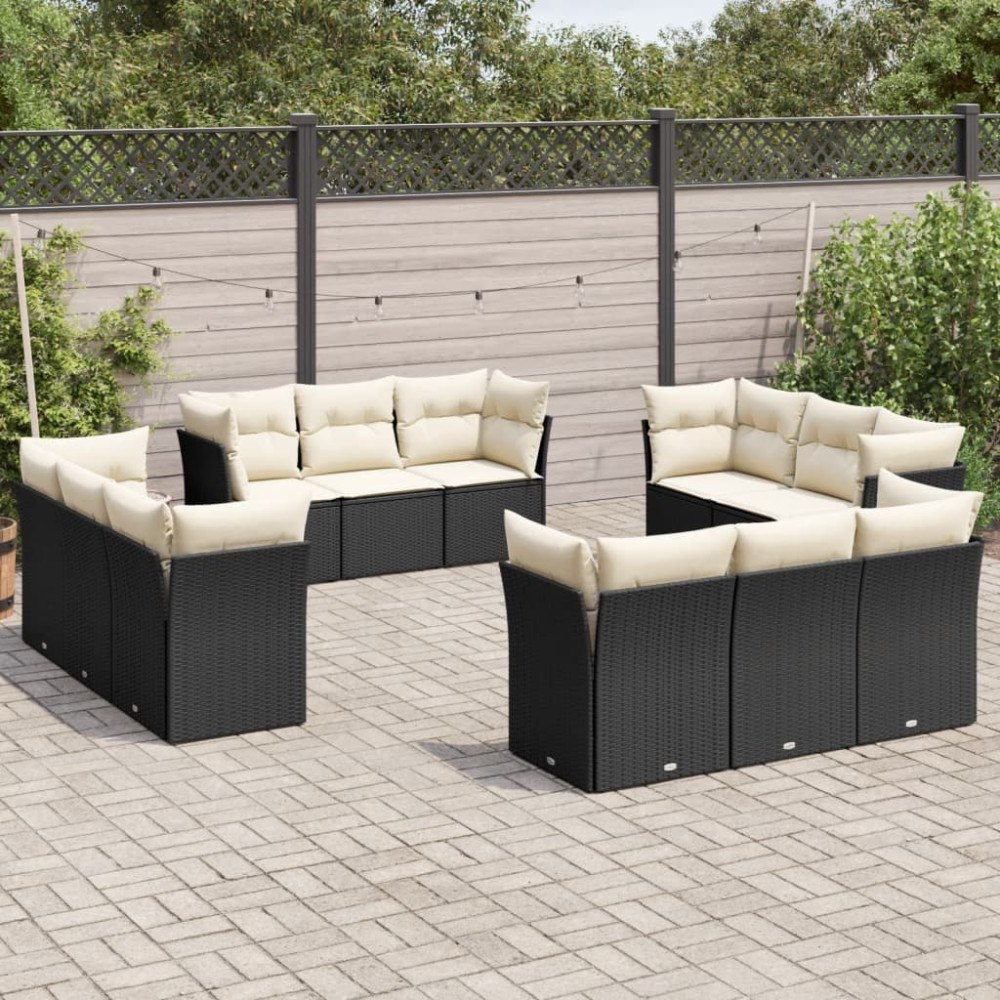 vidaXL Loungegrupp med dynor 12 delar svart konstrotting