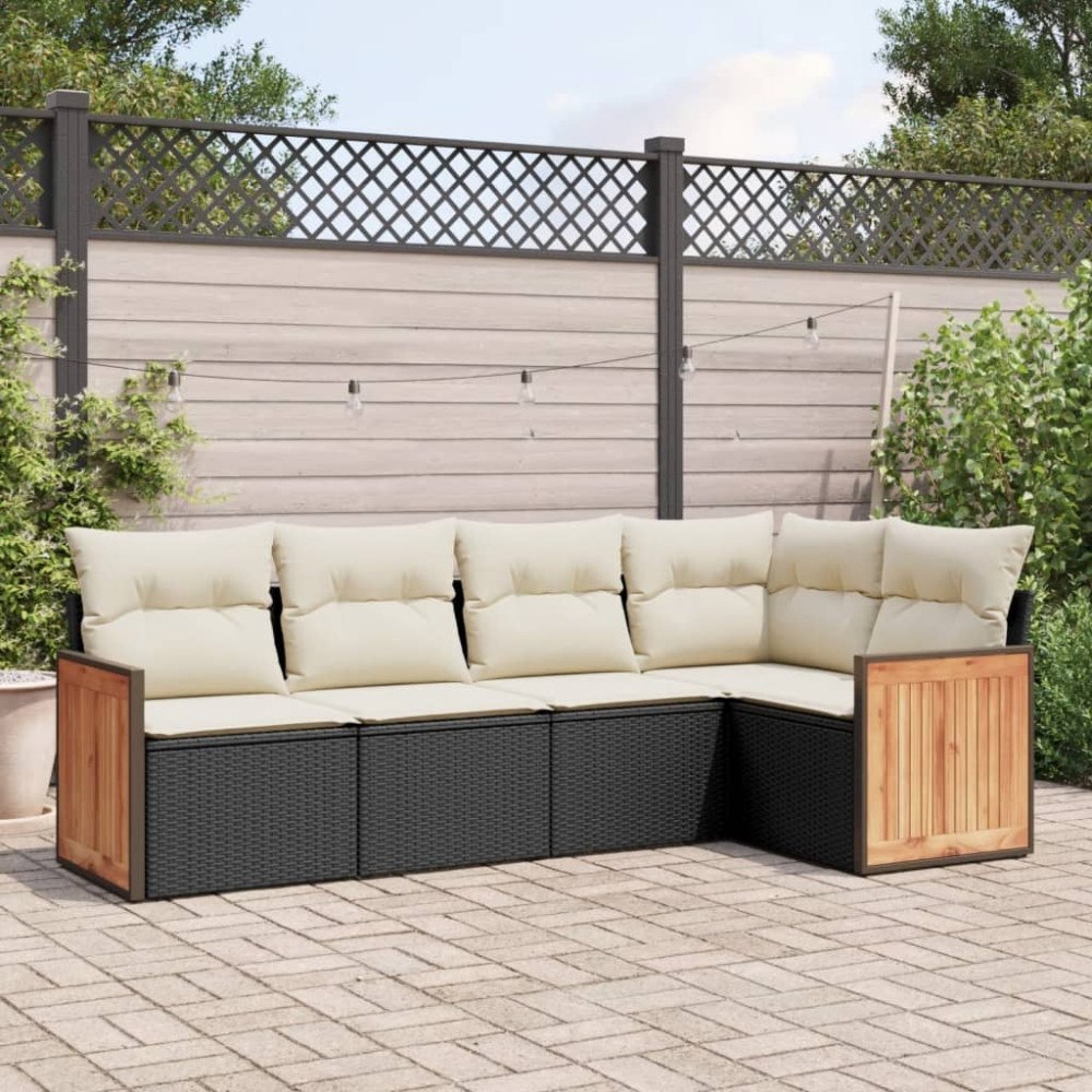 vidaXL Loungegrupp för trädgården med dynor 5 delar svart konstrotting